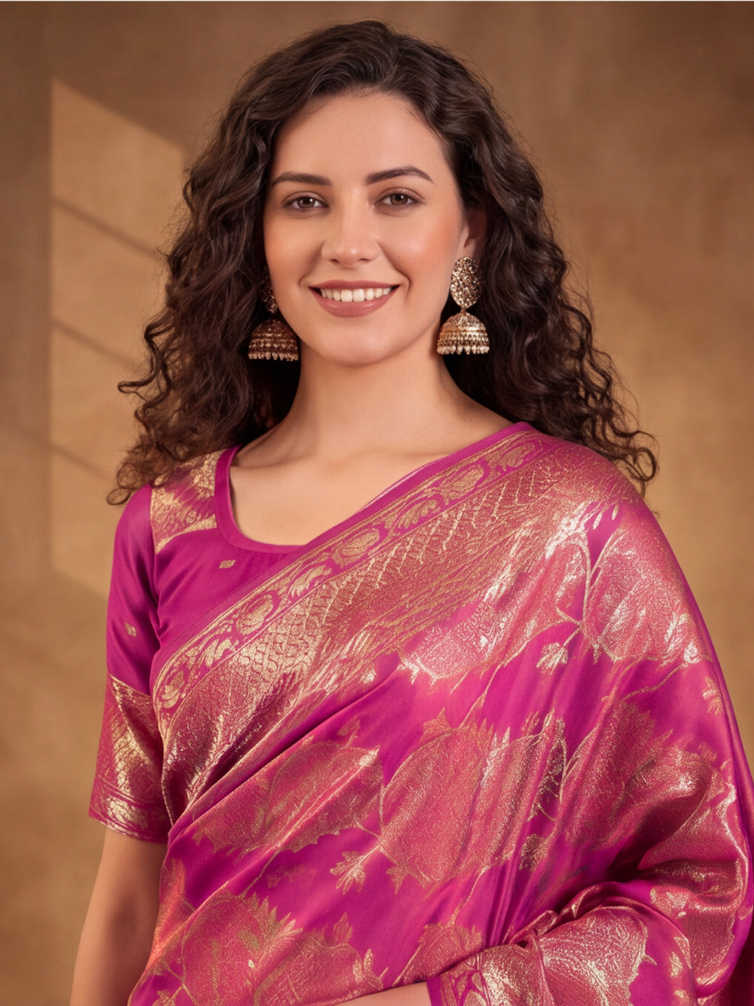 Graceful Pink Weaving Work Banarasi Silk Saree - By Jaipur Kurti