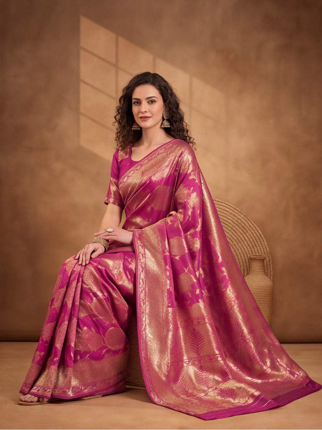 Graceful Pink Weaving Work Banarasi Silk Saree - By Jaipur Kurti