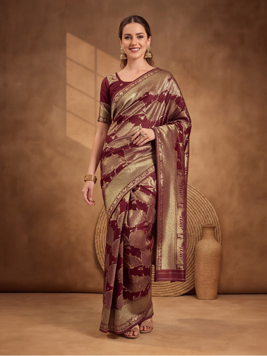 Exquisite Maroon Weaving Work Banarasi Silk Saree - By Jaipur Kurti