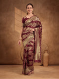 Exquisite Maroon Weaving Work Banarasi Silk Saree - By Jaipur Kurti