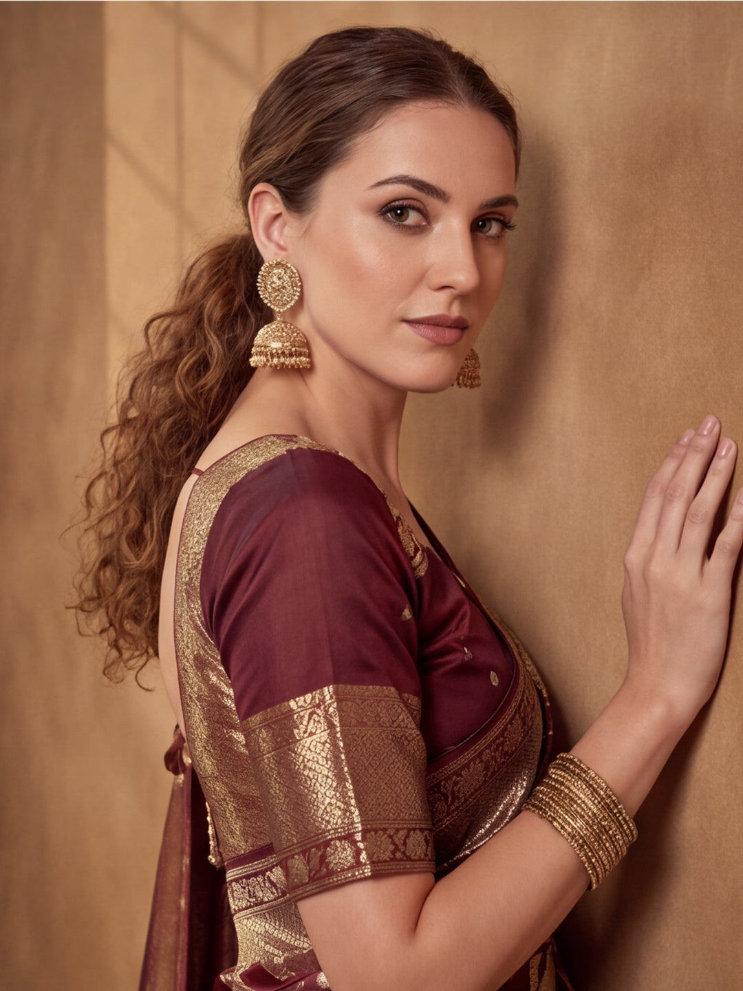 Exquisite Maroon Weaving Work Banarasi Silk Saree - By Jaipur Kurti
