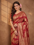 Stunning Red Weaving Work Banarasi Silk Saree - By Jaipur Kurti
