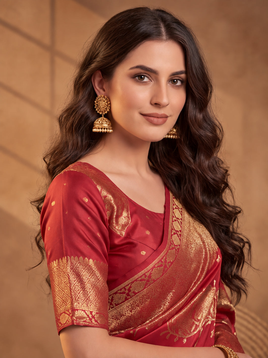 Stunning Red Weaving Work Banarasi Silk Saree - By Jaipur Kurti