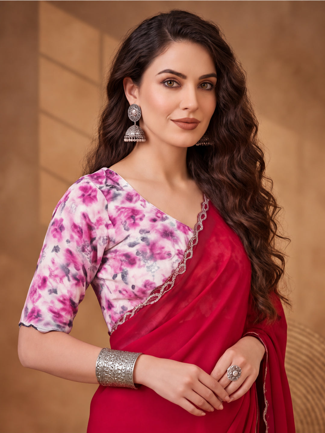 Rust Orange Heavy Satin Chiffon Saree with Designer Embellishments – By Jaipur Kurti