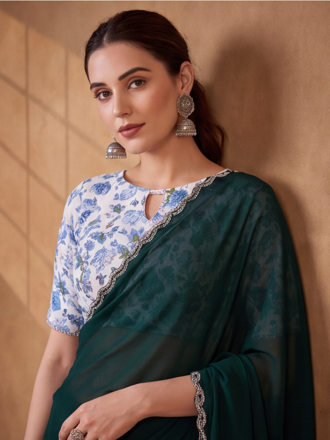 Refreshing Green Satin Chiffon Embellished Saree for Festive Occasions – By Jaipur Kurti
