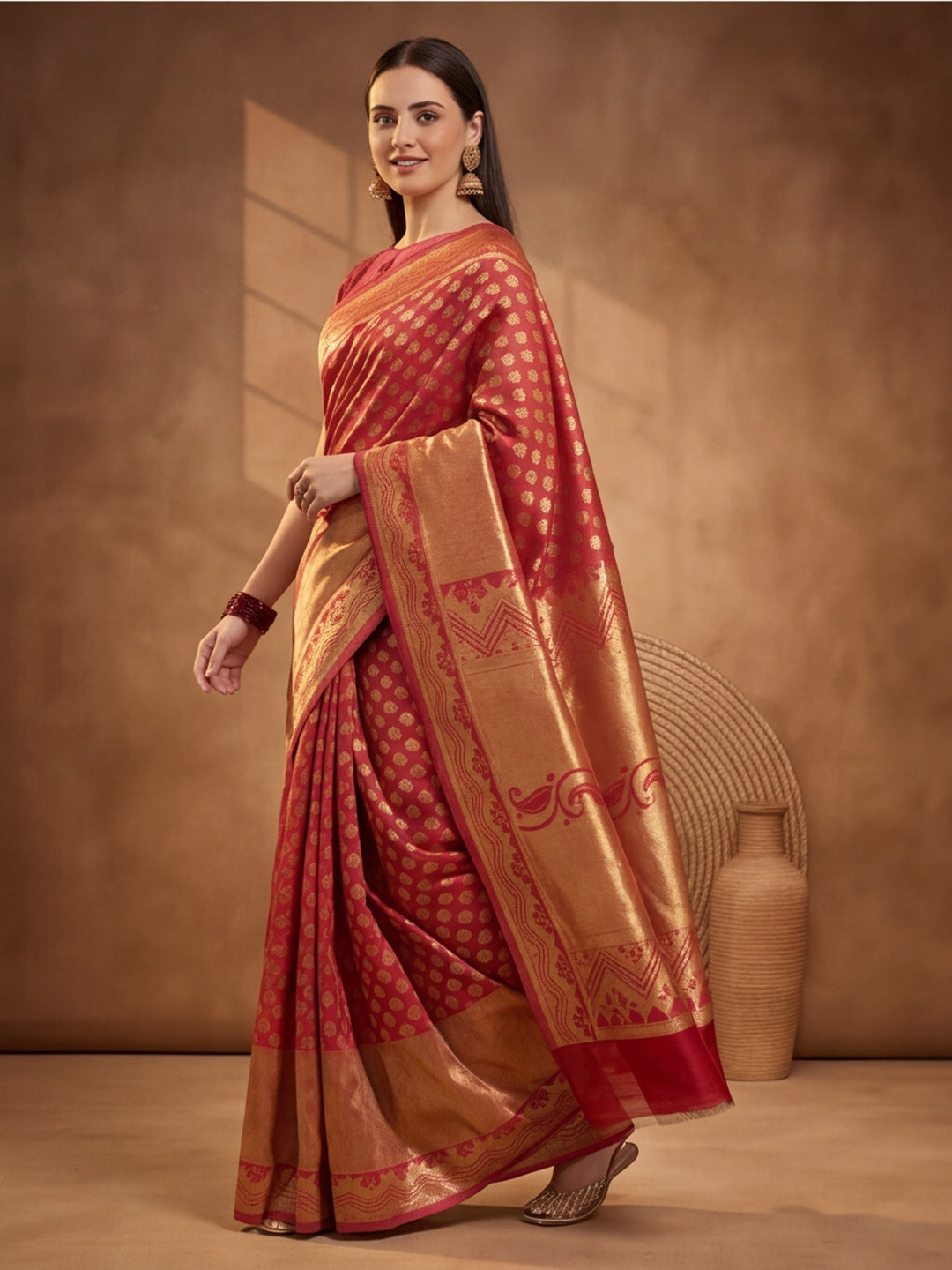 Jaipur Kurti Women'S Red Colour Designer Weaving Saree