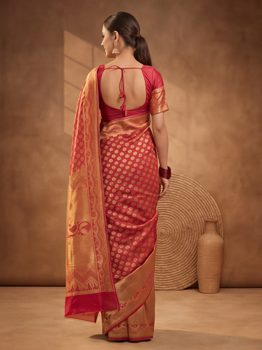 Jaipur Kurti Women'S Red Colour Designer Weaving Saree