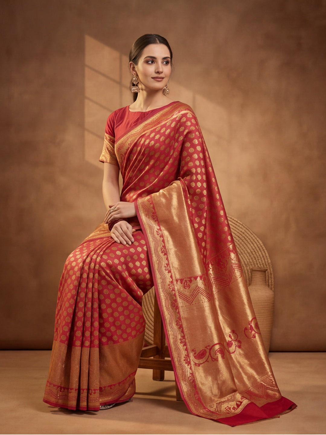 Jaipur Kurti Women'S Red Colour Designer Weaving Saree