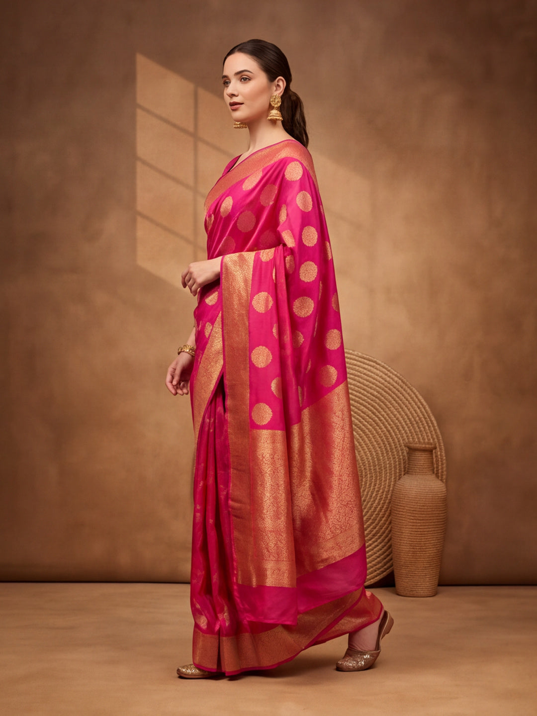 Jaipur Kurti Women'S Beautifull Weaving Work Pink Saree