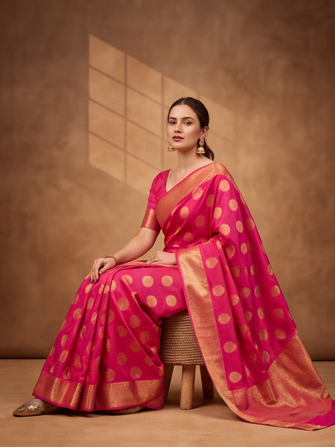 Jaipur Kurti Women'S Beautifull Weaving Work Pink Saree