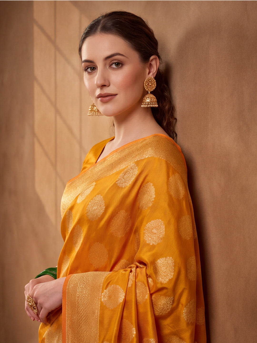 Jaipur Kurti Women'S Classic Weaving Work Orange Saree