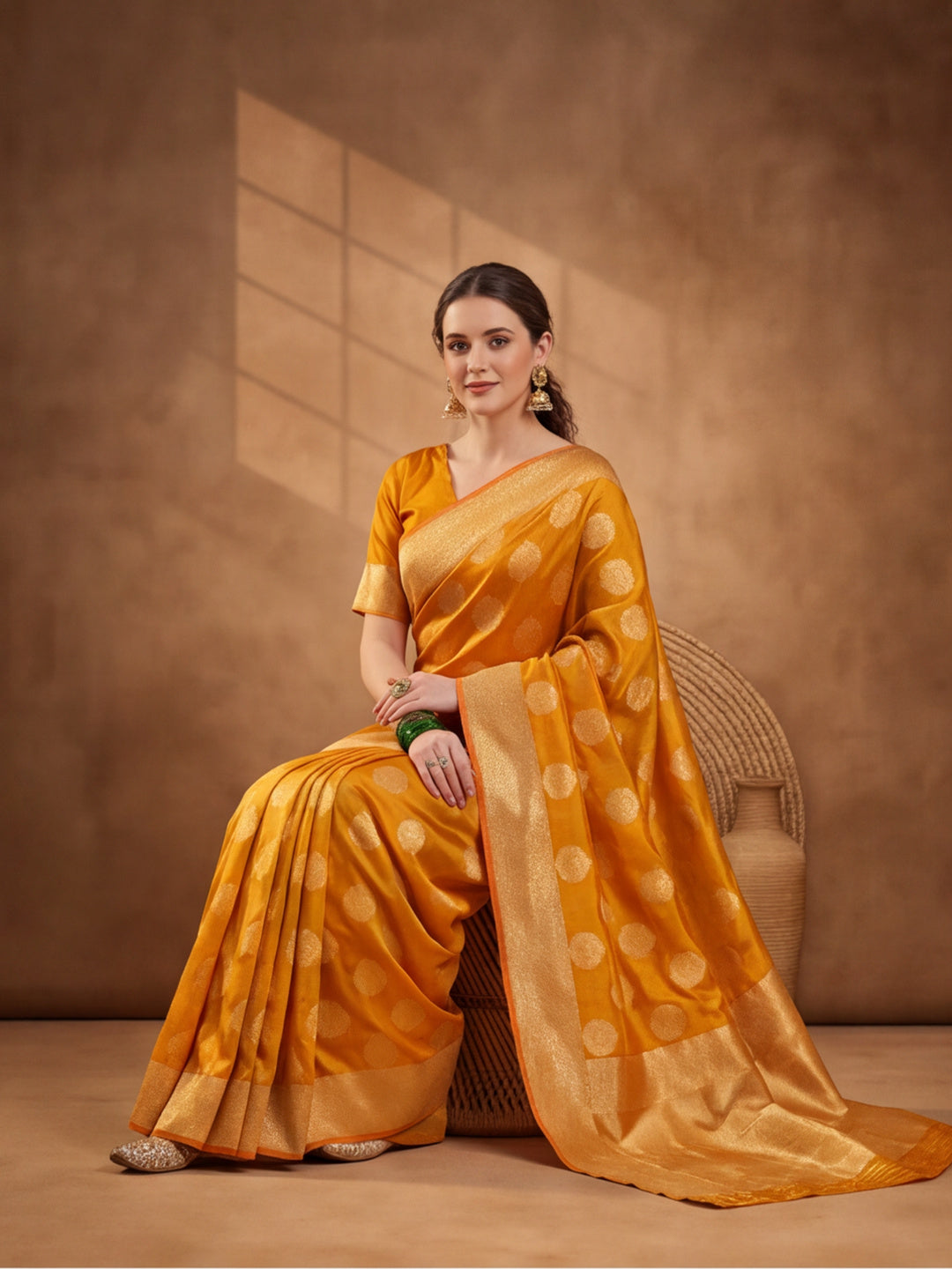 Jaipur Kurti Women'S Classic Weaving Work Orange Saree