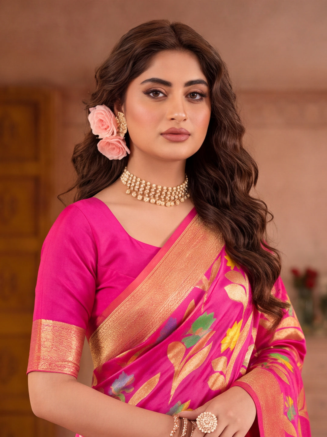 Pink Color Weaving Work Cotton Saree By Jaipur Kurti
