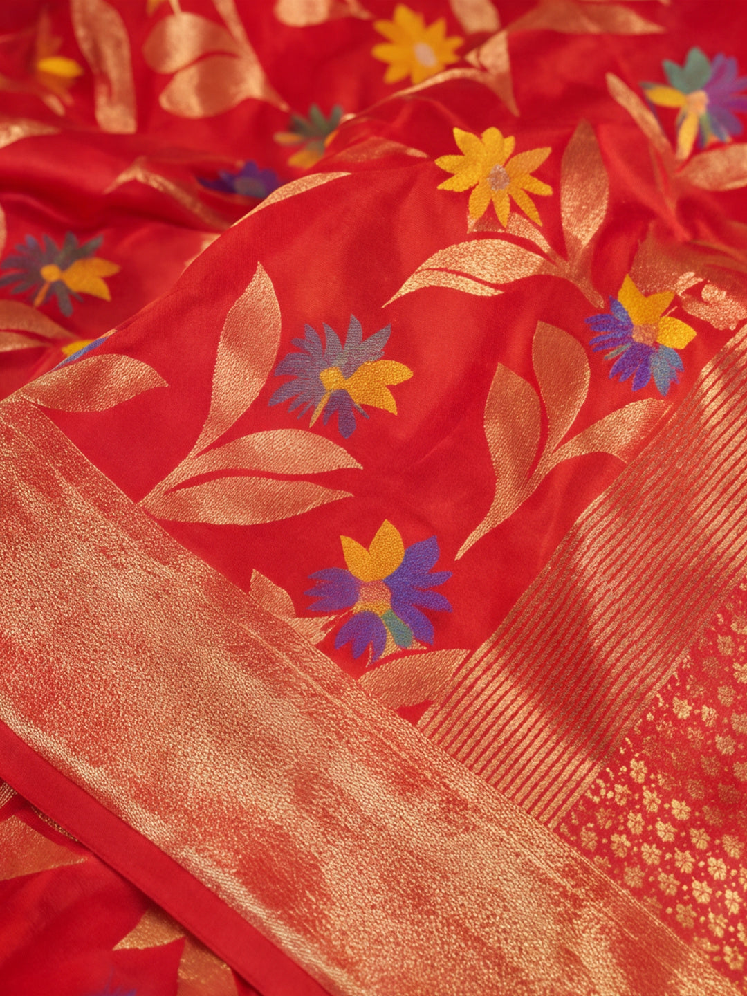 Red Color Weaving Work Cotton Saree By Jaipur Kurti