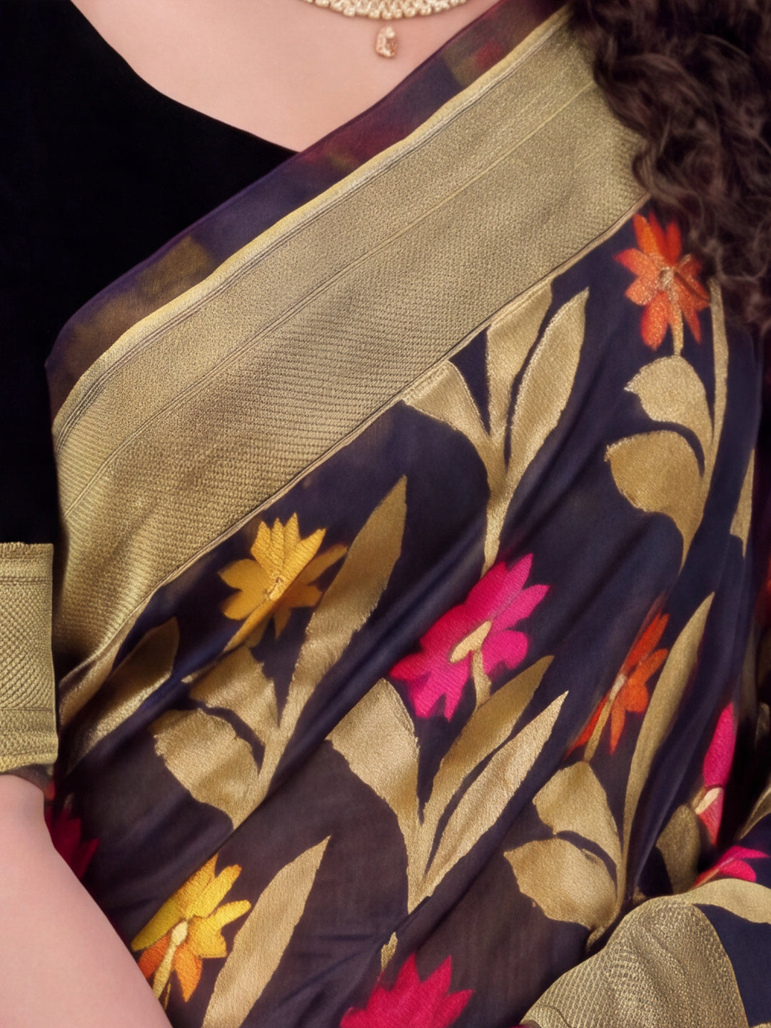 Black Color Weaving Work Cotton Saree By Jaipur Kurti
