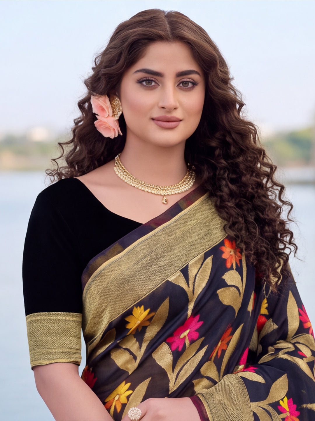 Black Color Weaving Work Cotton Saree By Jaipur Kurti