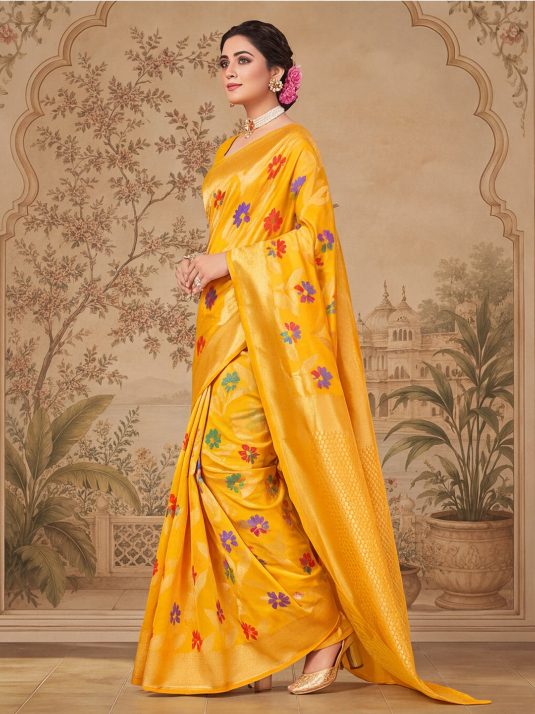 Yellow Color Weaving Work Cotton Saree By Jaipur Kurti