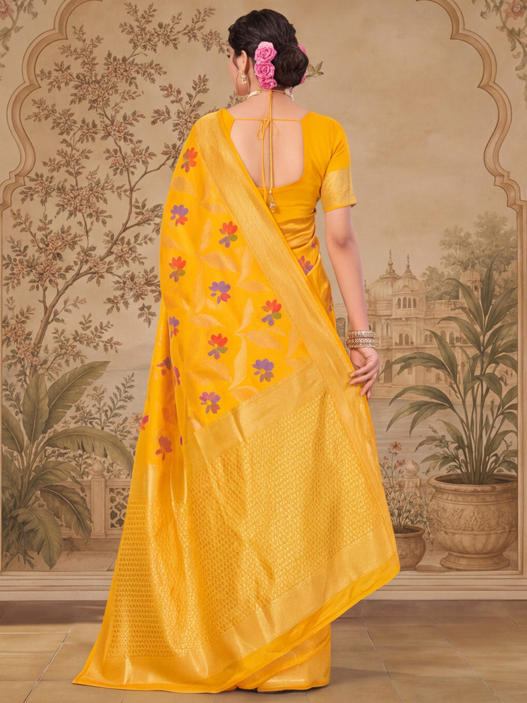 Yellow Color Weaving Work Cotton Saree By Jaipur Kurti