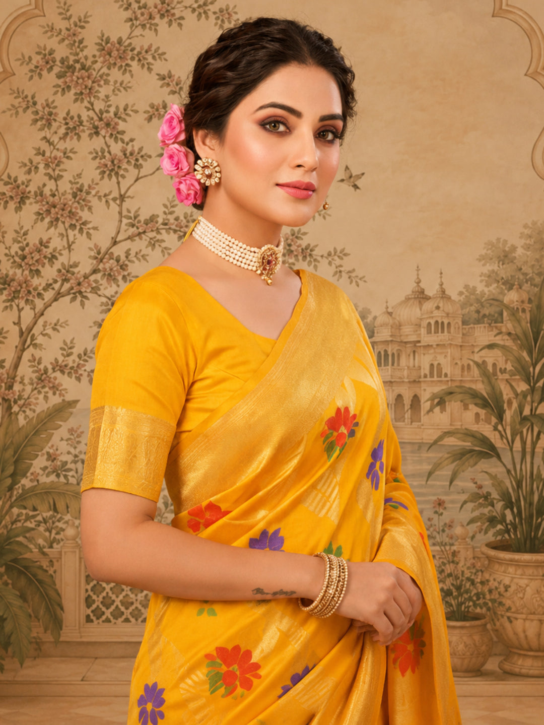 Yellow Color Weaving Work Cotton Saree By Jaipur Kurti