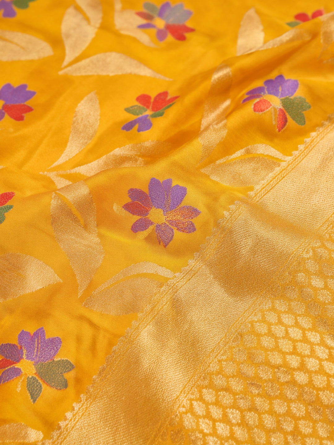 Yellow Color Weaving Work Cotton Saree By Jaipur Kurti