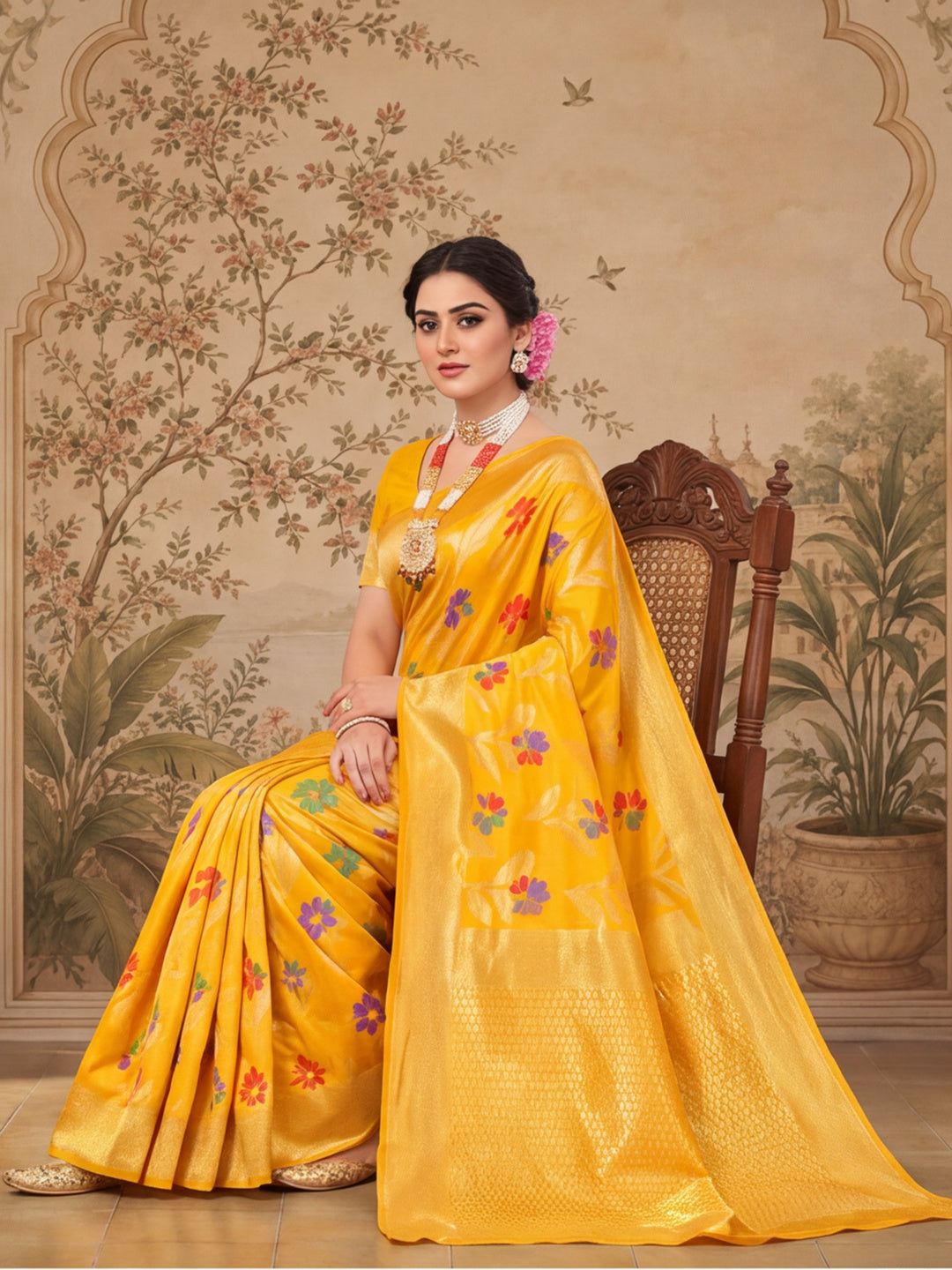 Yellow Color Weaving Work Cotton Saree By Jaipur Kurti