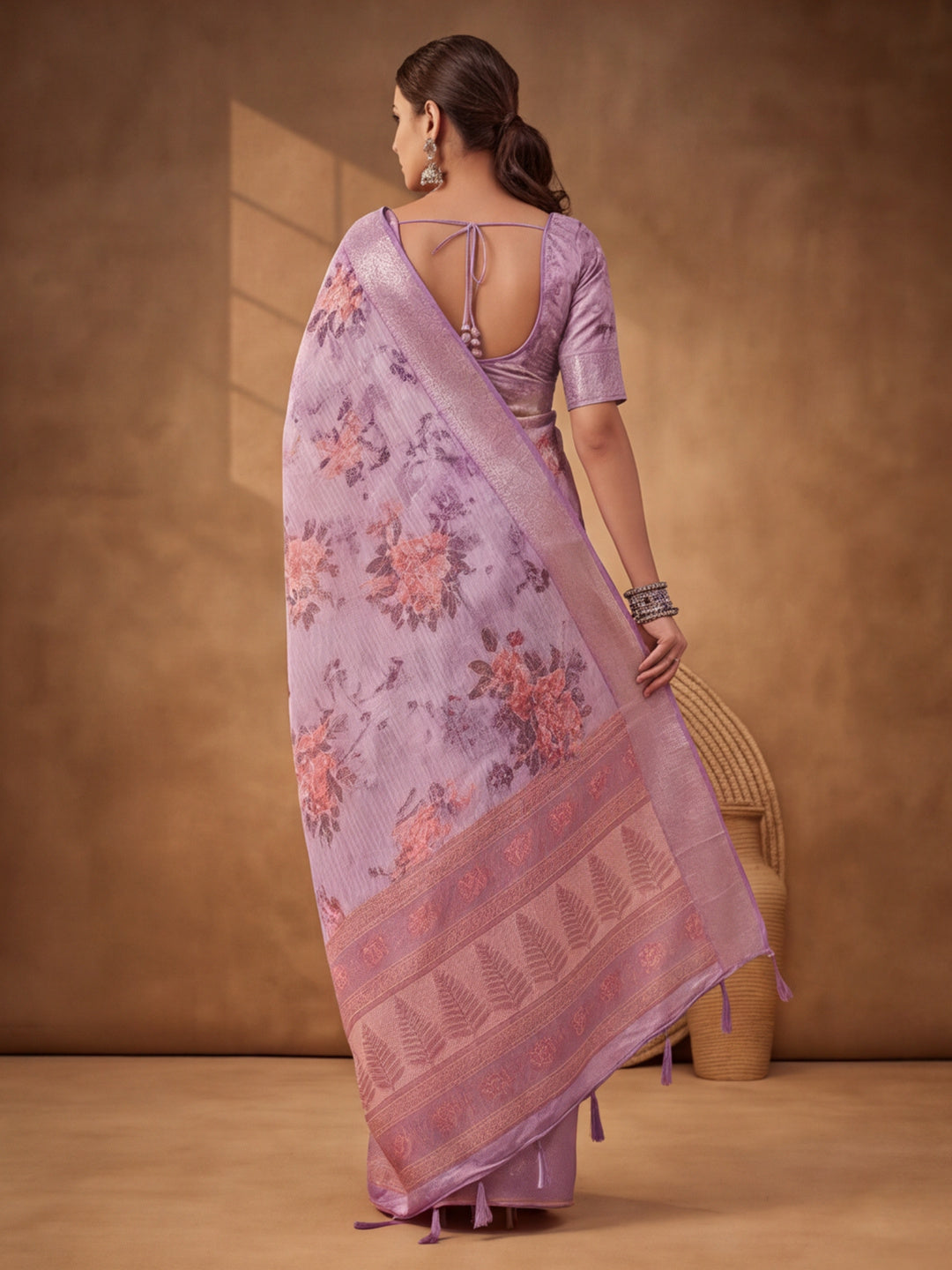 Lavender Tusser Silk Saree with Elegant Digital Artwork – By Jaipur Kurti