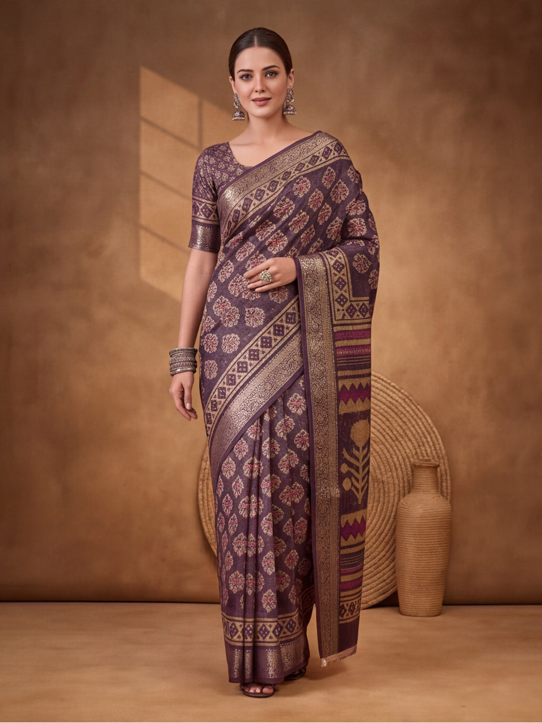 Purple Moss Chiffon Silk Saree with Chic Digital Prints – By Jaipur Kurti
