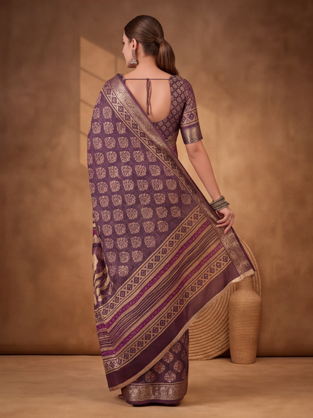 Purple Moss Chiffon Silk Saree with Chic Digital Prints – By Jaipur Kurti