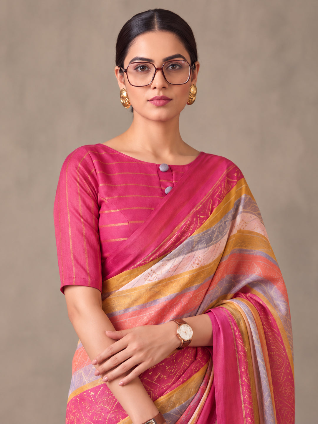 Pink Moss Chiffon Saree with Stunning Floral Digital Prints – By Jaipur Kurti