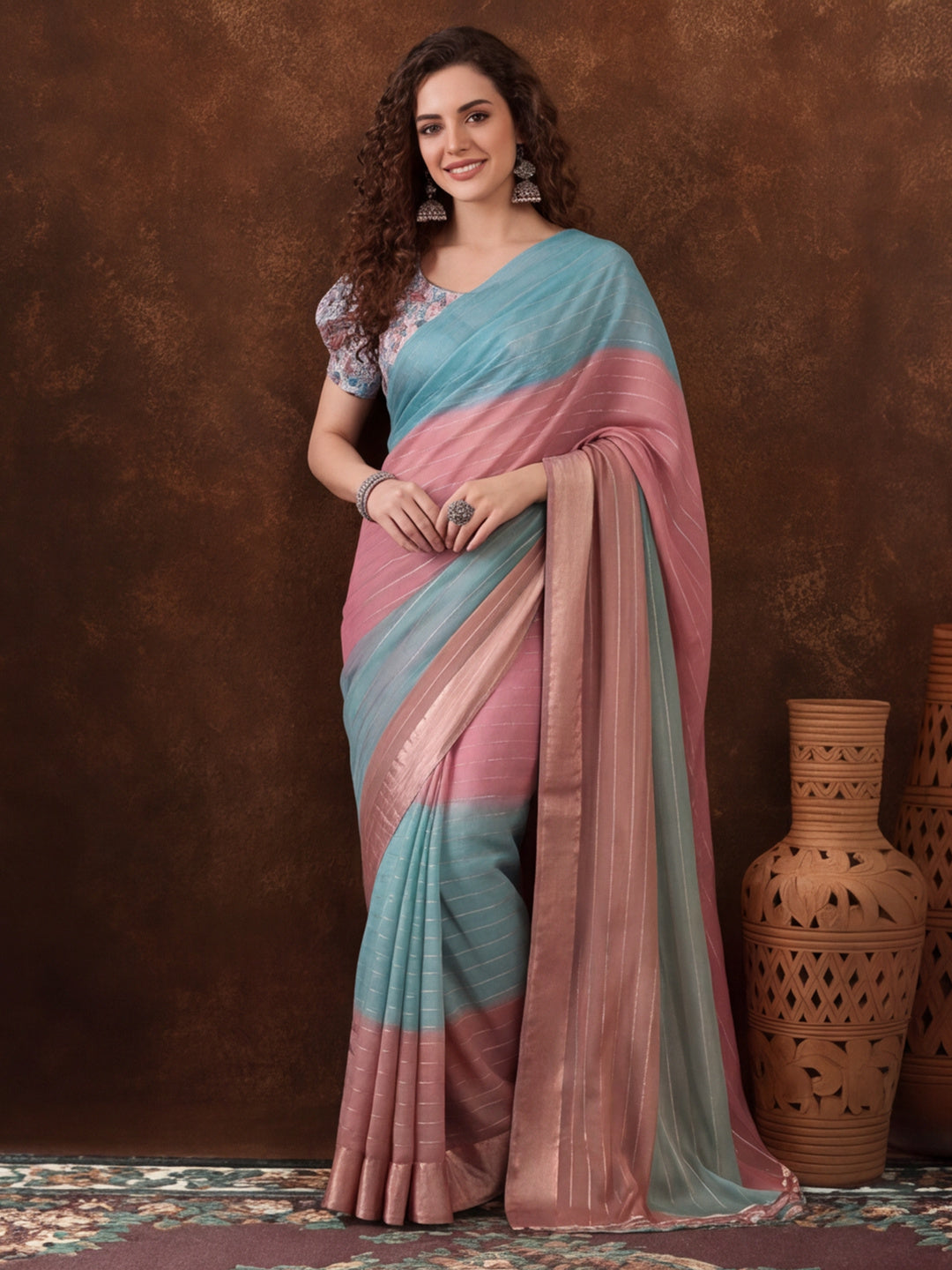 Multicolor Moss Chiffon Printed Saree with Modern Artistic Flair – By Jaipur Kurti
