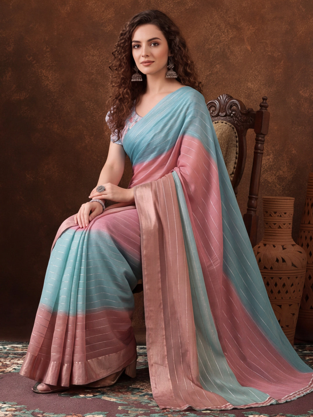 Multicolor Moss Chiffon Printed Saree with Modern Artistic Flair – By Jaipur Kurti