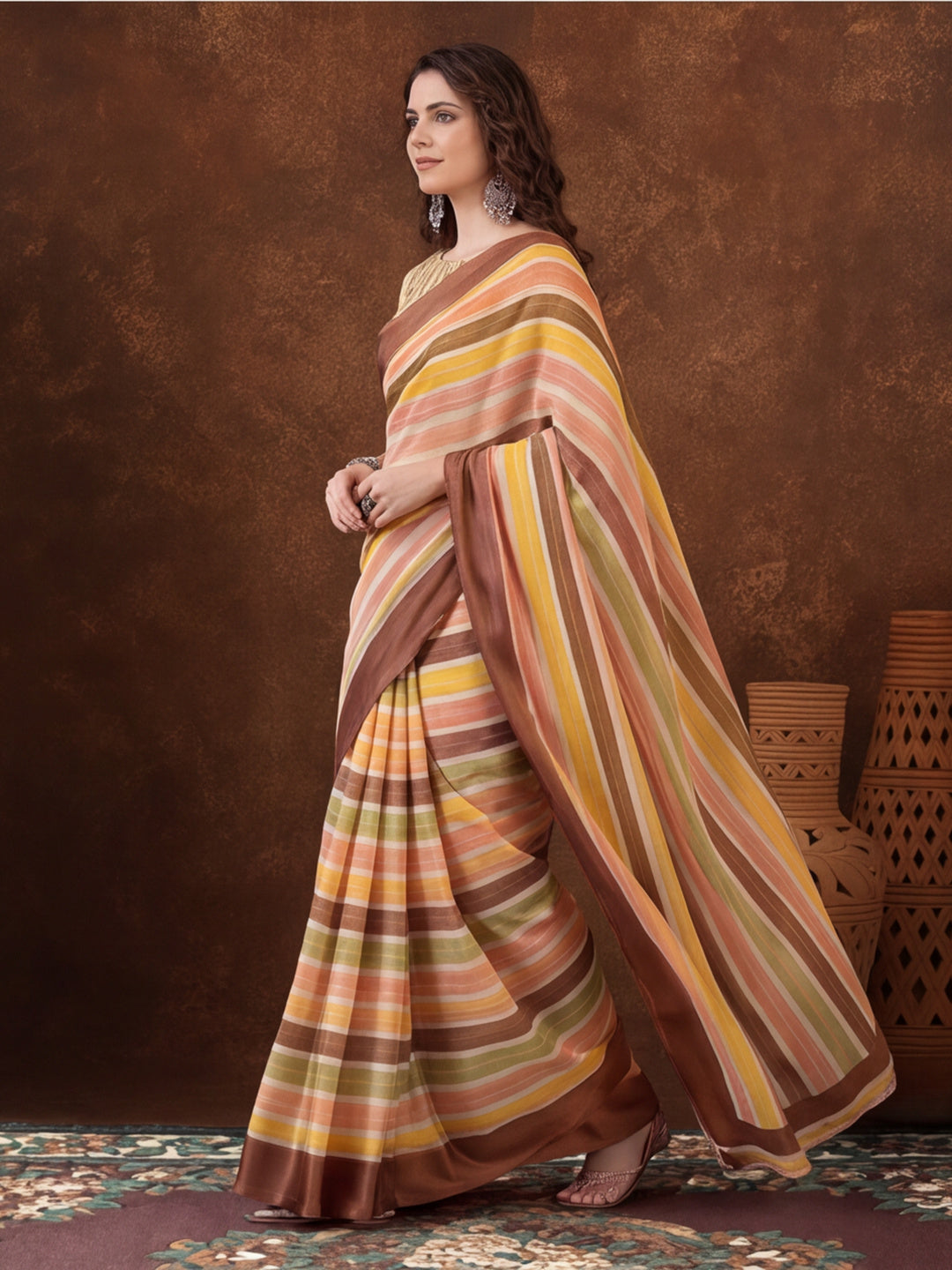 Statement Multicolor Digital Print Moss Chiffon Saree – By Jaipur Kurti