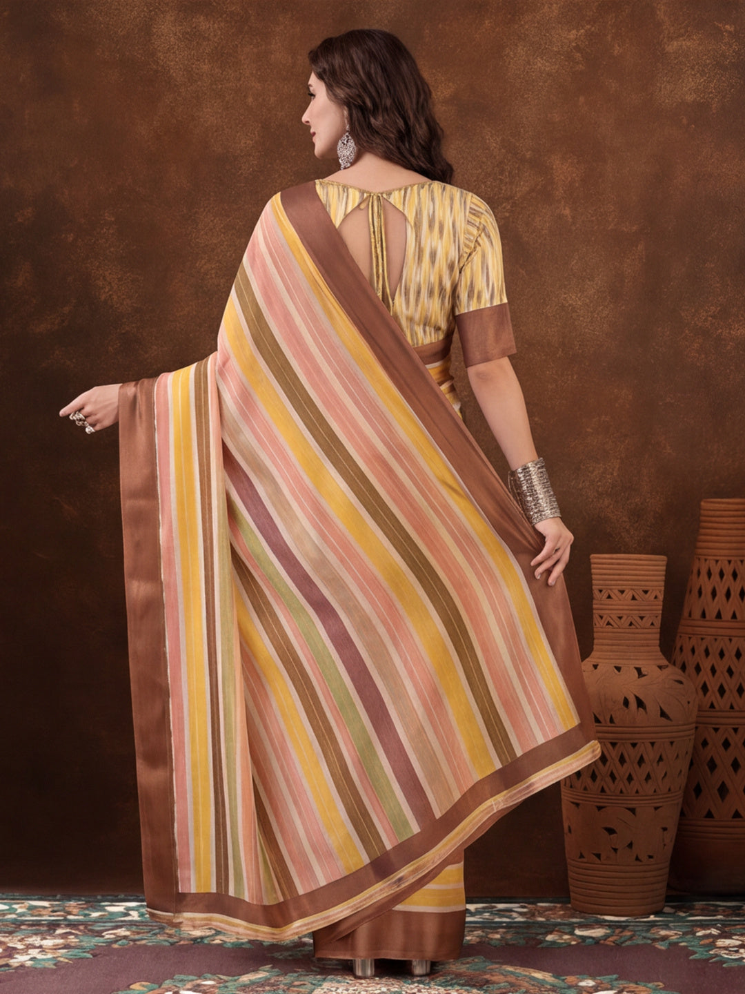 Statement Multicolor Digital Print Moss Chiffon Saree – By Jaipur Kurti