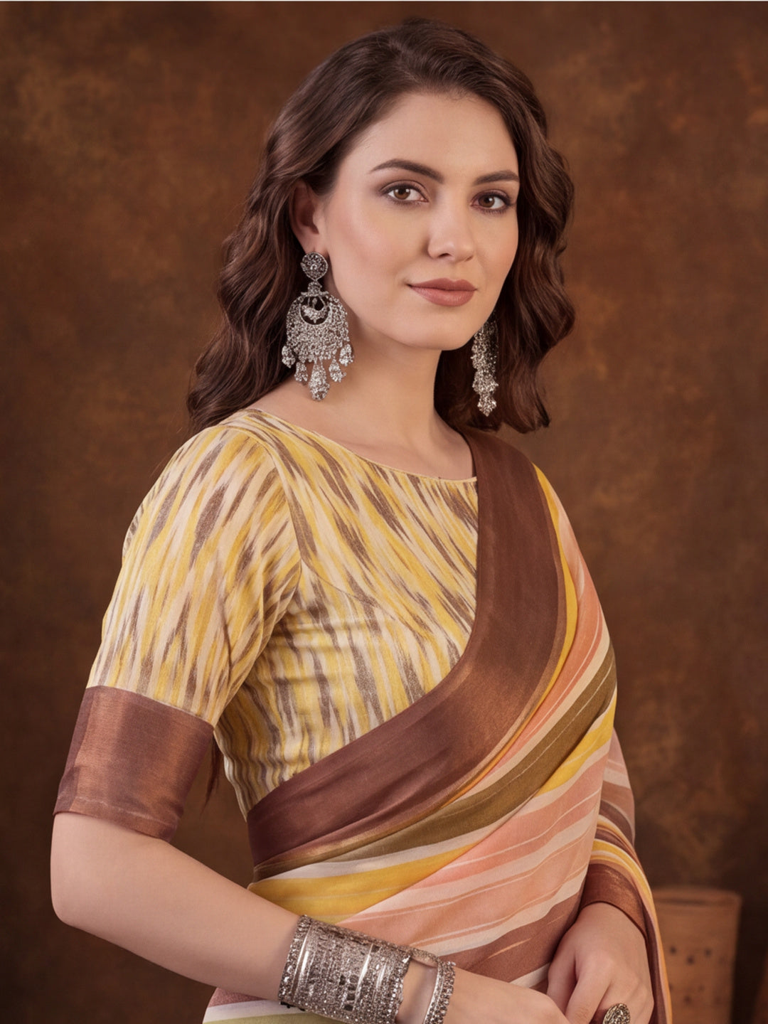 Statement Multicolor Digital Print Moss Chiffon Saree – By Jaipur Kurti