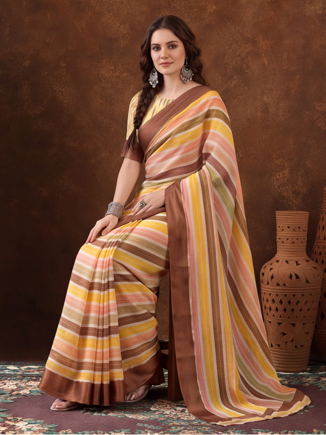Statement Multicolor Digital Print Moss Chiffon Saree – By Jaipur Kurti