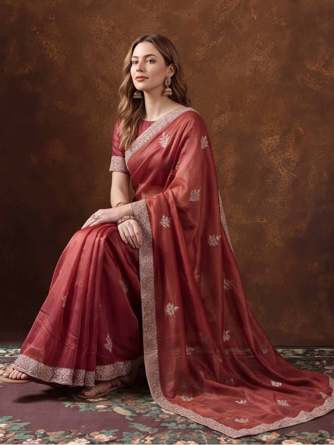 Pink Gold Crush Saree with Intricate Embroidery for Party Wear by Jaipur Kurti
