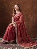 Pink Gold Crush Saree with Intricate Embroidery for Party Wear by Jaipur Kurti