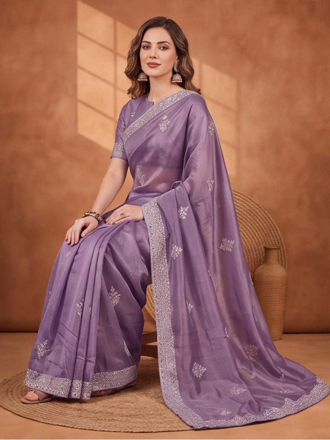 Purple Gold Crush Saree with Regal Embroidered Detailing by Jaipur Kurti