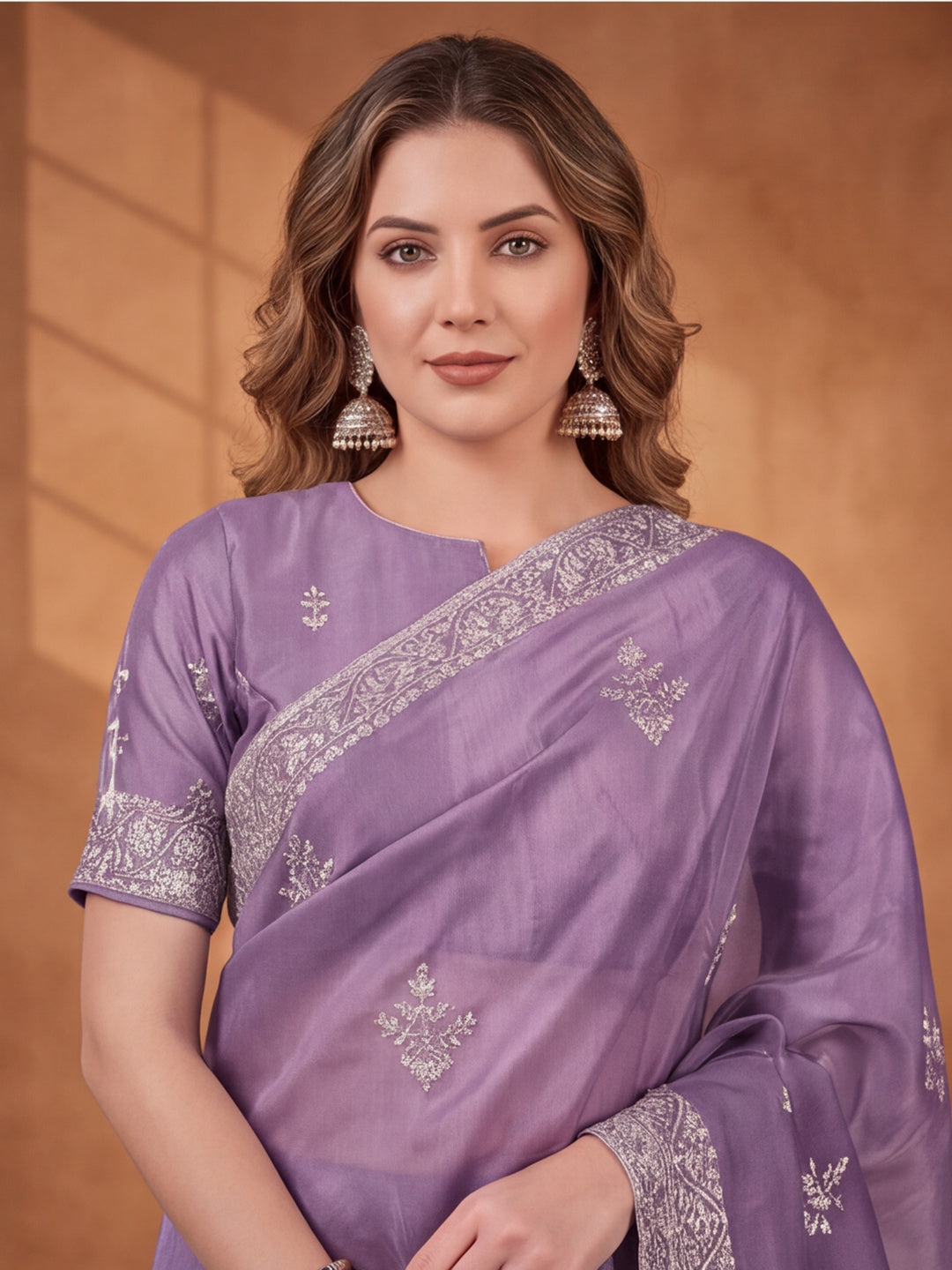 Purple Gold Crush Saree with Regal Embroidered Detailing by Jaipur Kurti