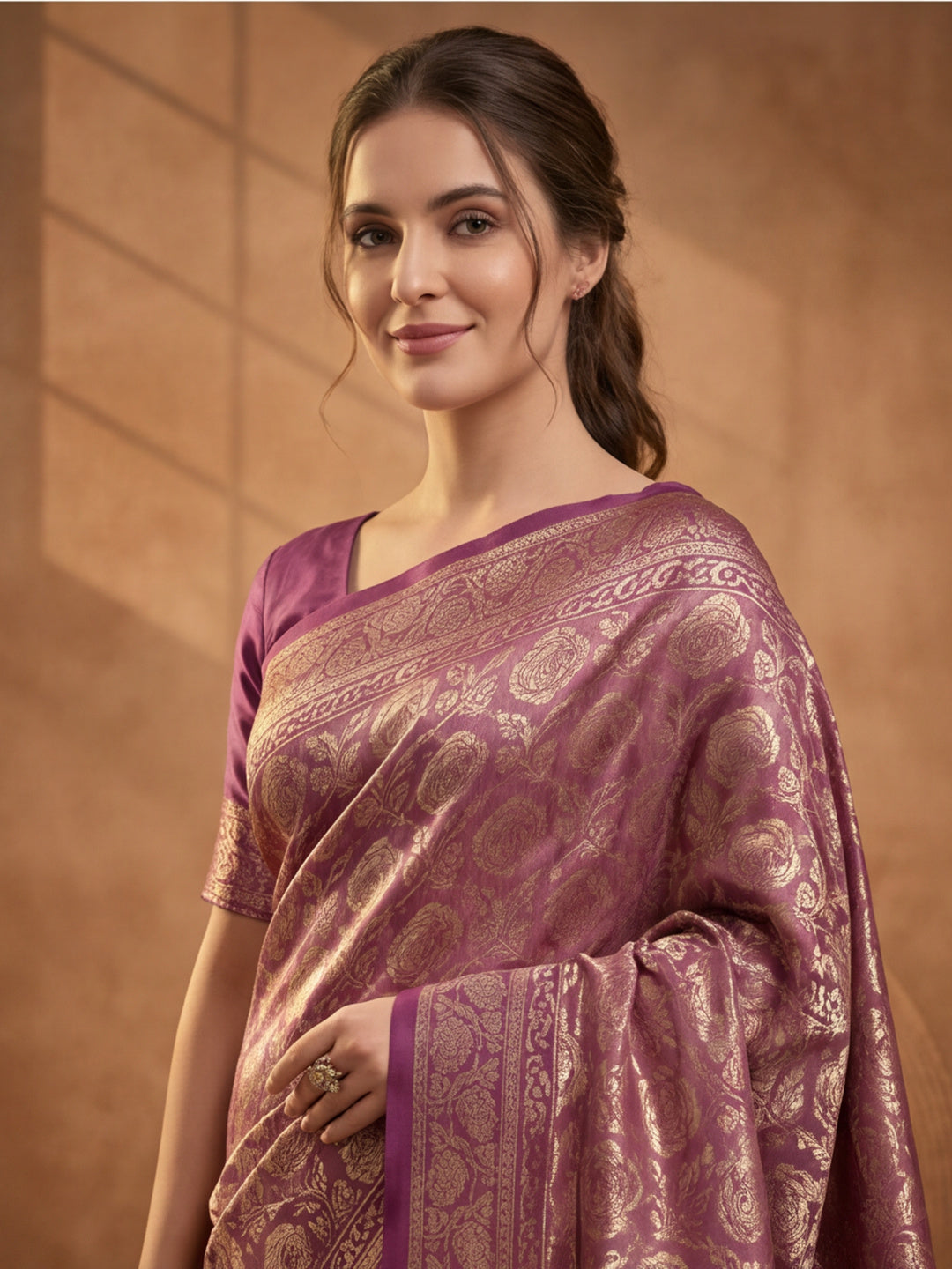 Jaipur Kurti Women'S Wine Colour Designer Weaving Work Saree