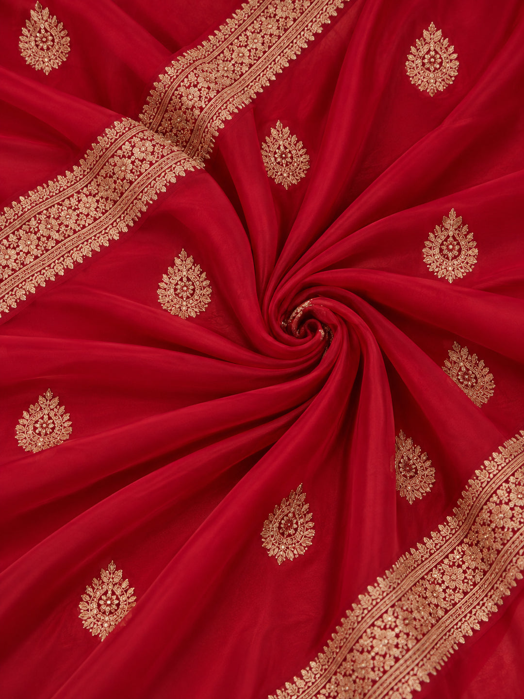 Red Georgette Saree with Embroidered Elegance by Jaipur Kurti