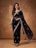 Black Georgette Saree with Modern Embroidered Appeal by Jaipur Kurti