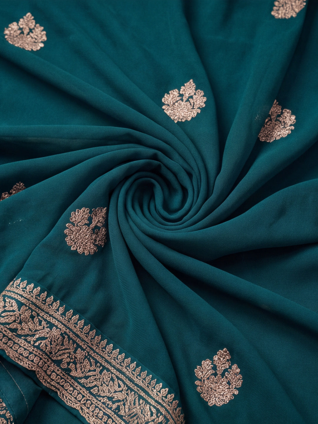 Teal Georgette Saree with Sophisticated Embroidered Work by Jaipur Kurti
