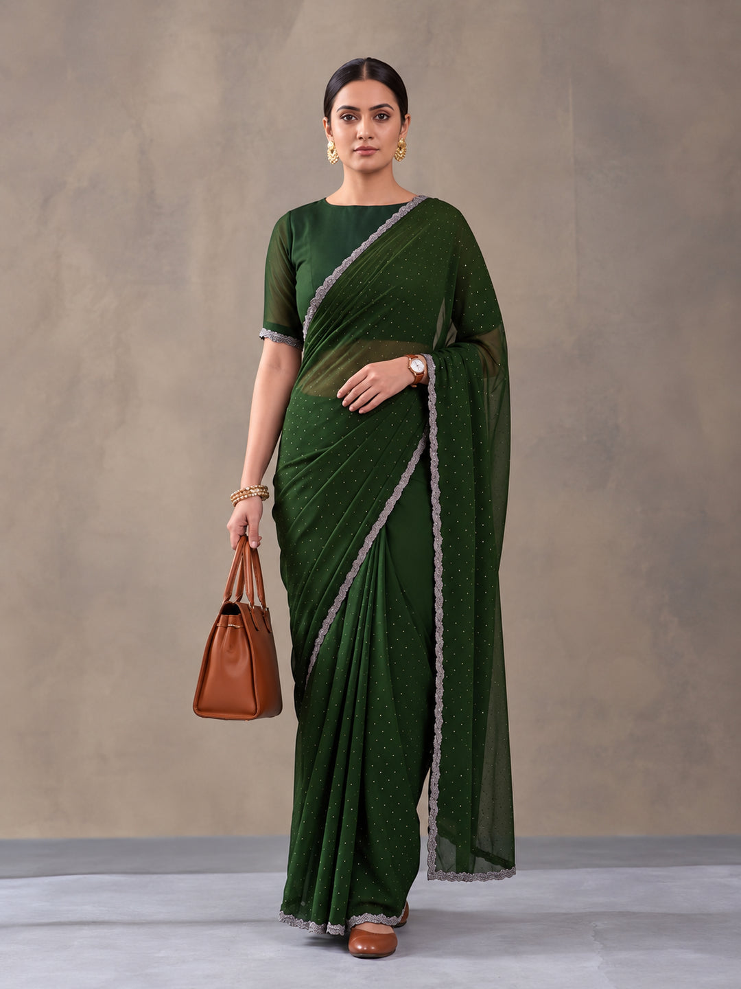 Olive Vichitra Silk Embellished Saree for Women by Jaipur Kurti