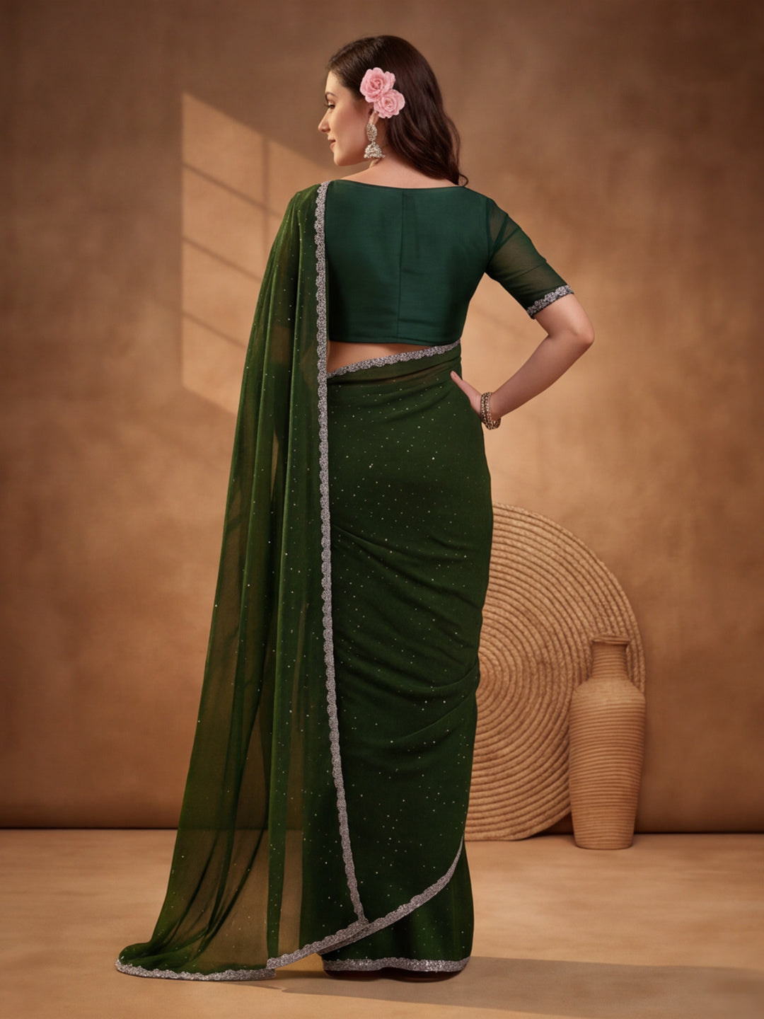Olive Vichitra Silk Embellished Saree for Women by Jaipur Kurti