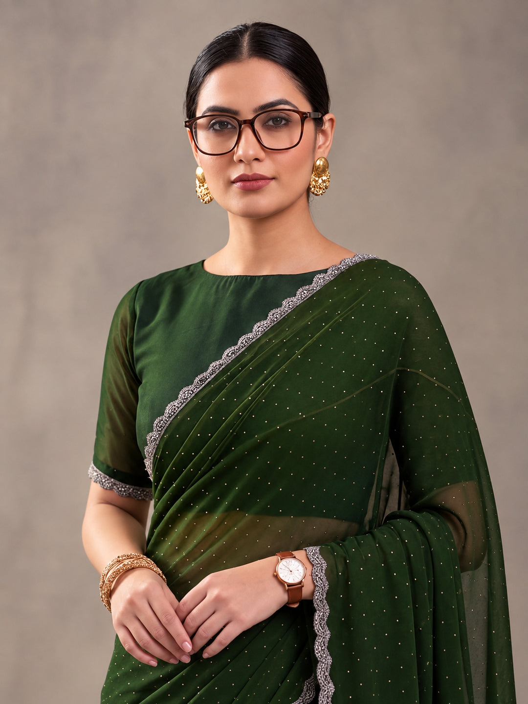 Olive Vichitra Silk Embellished Saree for Women by Jaipur Kurti