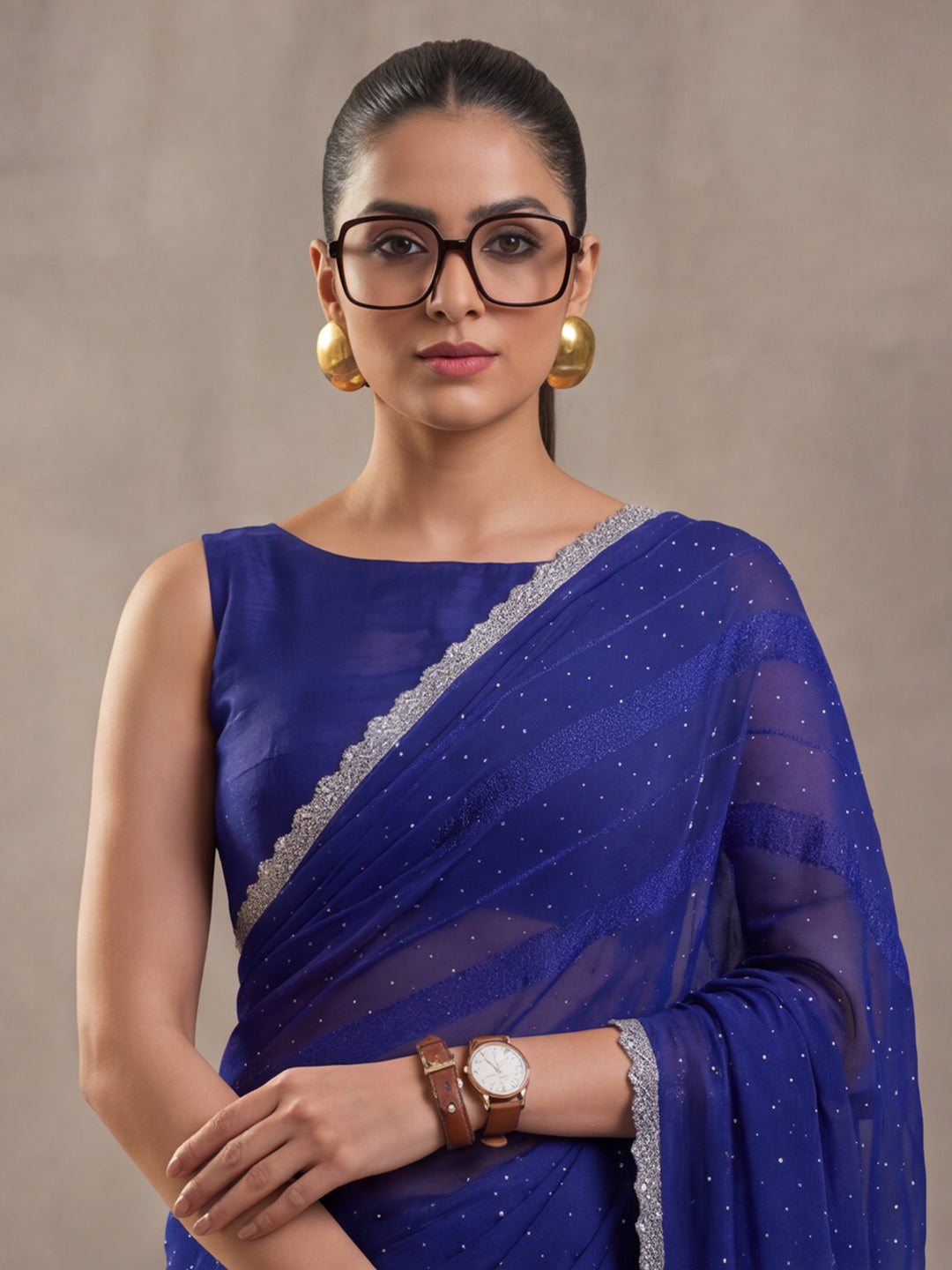 Royal Blue Vichitra Silk Embellished Saree for Women by Jaipur Kurti