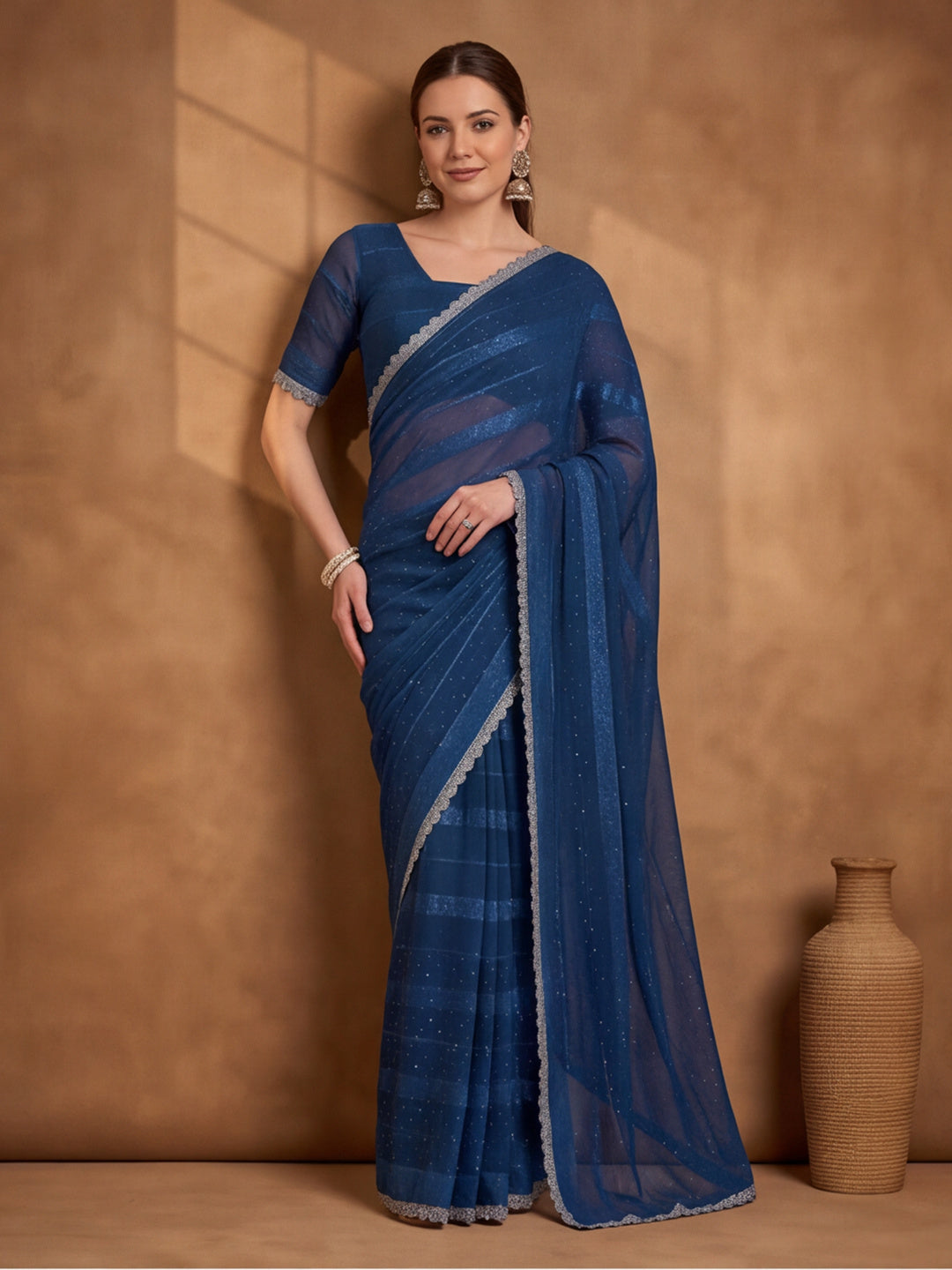 Teal Vichitra Silk Embellished Saree for Women by Jaipur Kurti