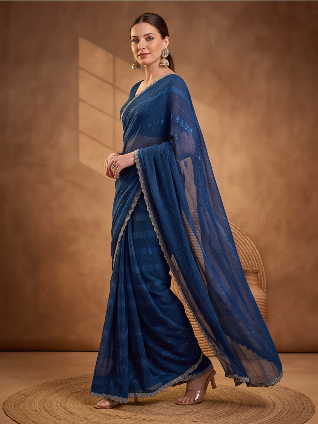 Teal Vichitra Silk Embellished Saree for Women by Jaipur Kurti