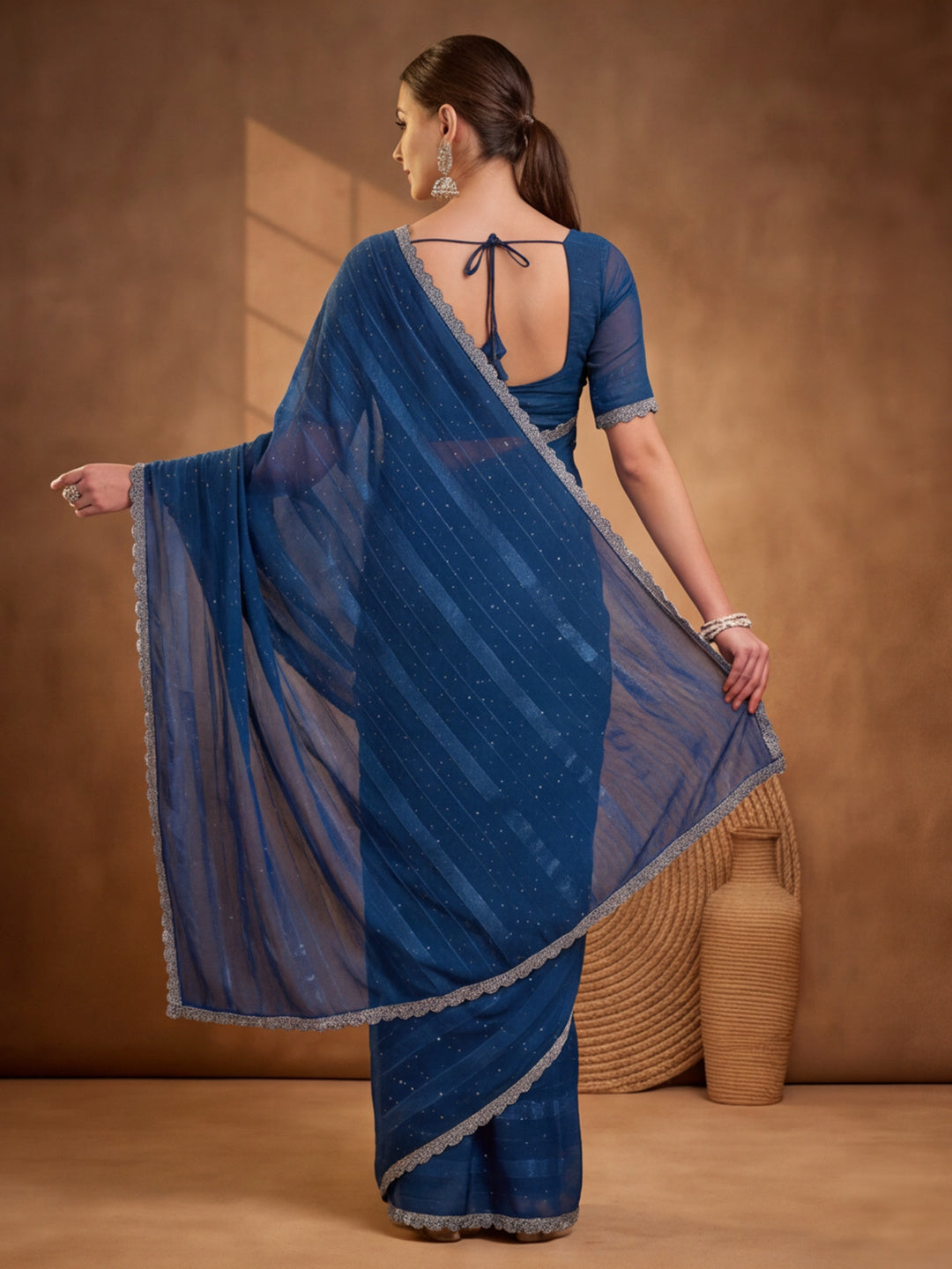 Teal Vichitra Silk Embellished Saree for Women by Jaipur Kurti